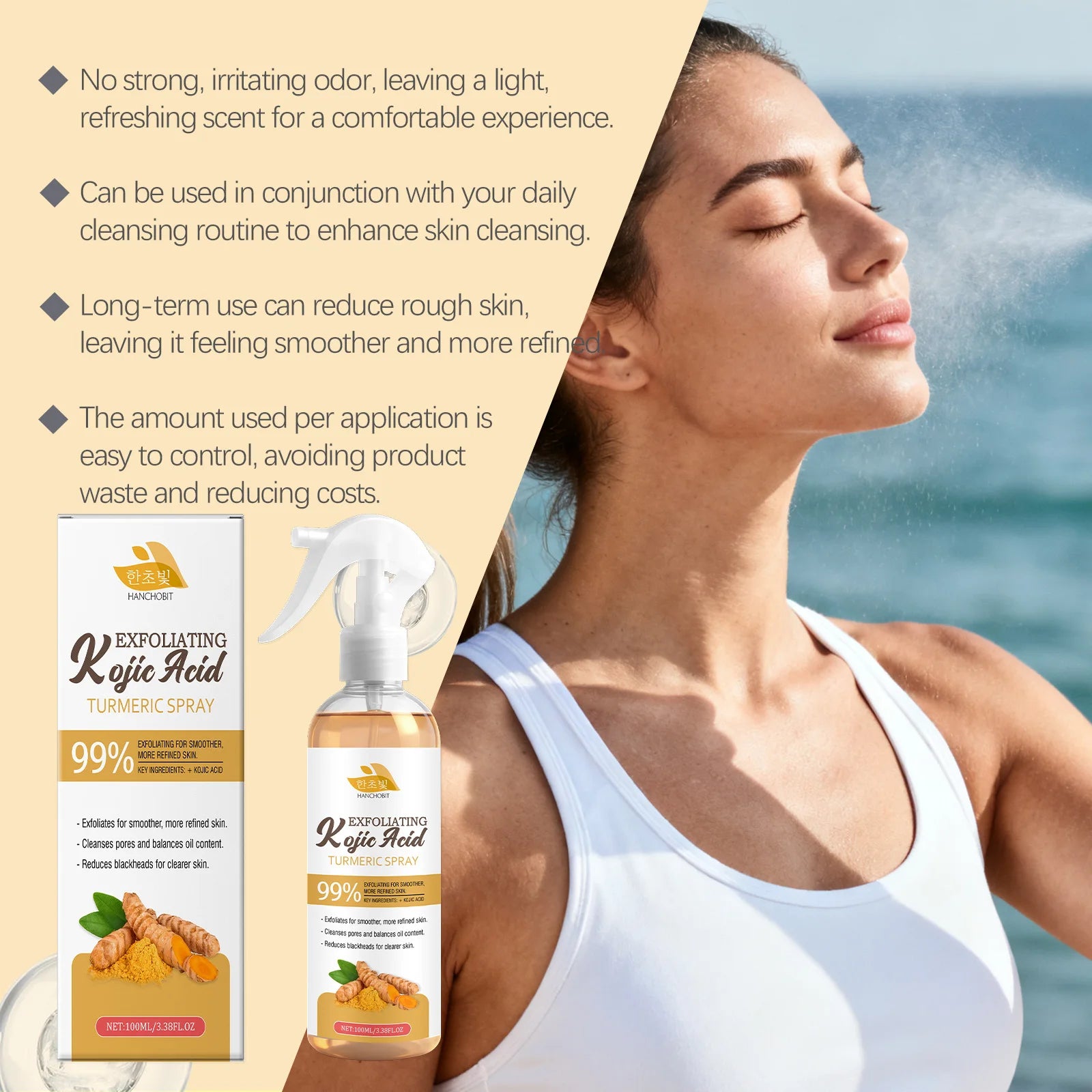 Kojic Acid Turmeric Exfoliating Facial Spray for Pore Cleansing & Brightening - 11