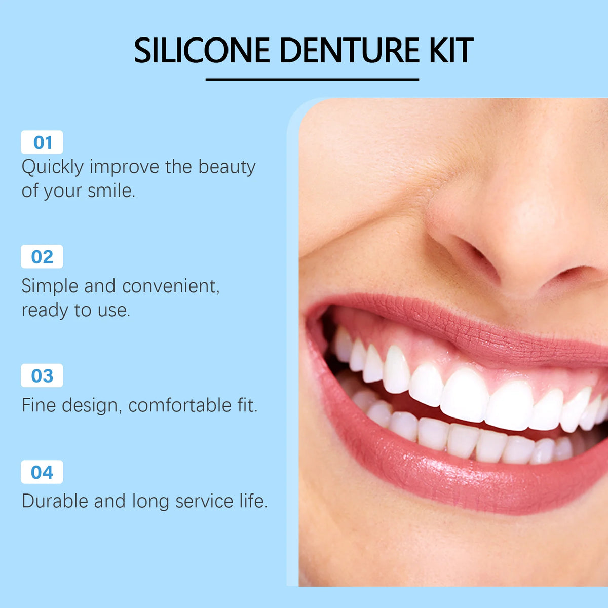 Comfortable Silicone Denture Set for Natural Looking Smile and Improved Chewing