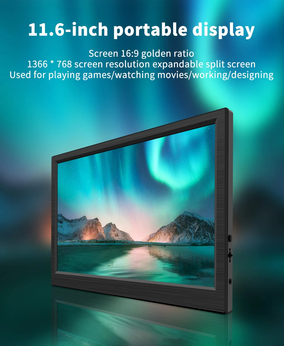 11.6" Portable IPS Monitor - Full HD Laptop Second Screen for Gaming & Work