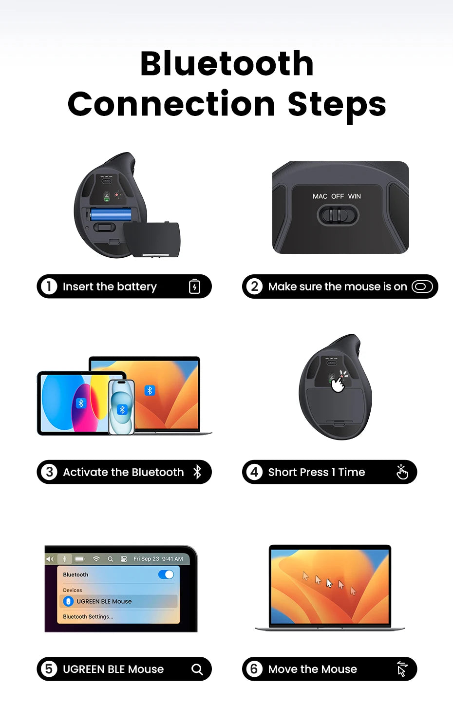Ergonomic Wireless Vertical Mouse - Bluetooth & 2.4G Rechargeable Mouse - 18