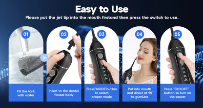 Portable Cordless Water Flosser - Rechargeable Oral Irrigator with 4 Cleaning Modes