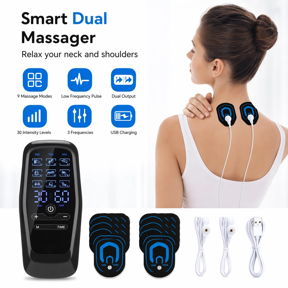Portable Electric TENS EMS Muscle Massager for Pain Relief & Recovery