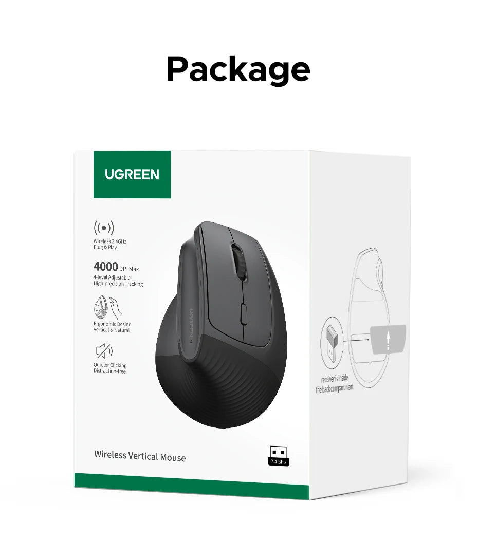 Vertical Ergonomic Wireless Mouse 4000 DPI Optical 2.4G Silent Click - 27