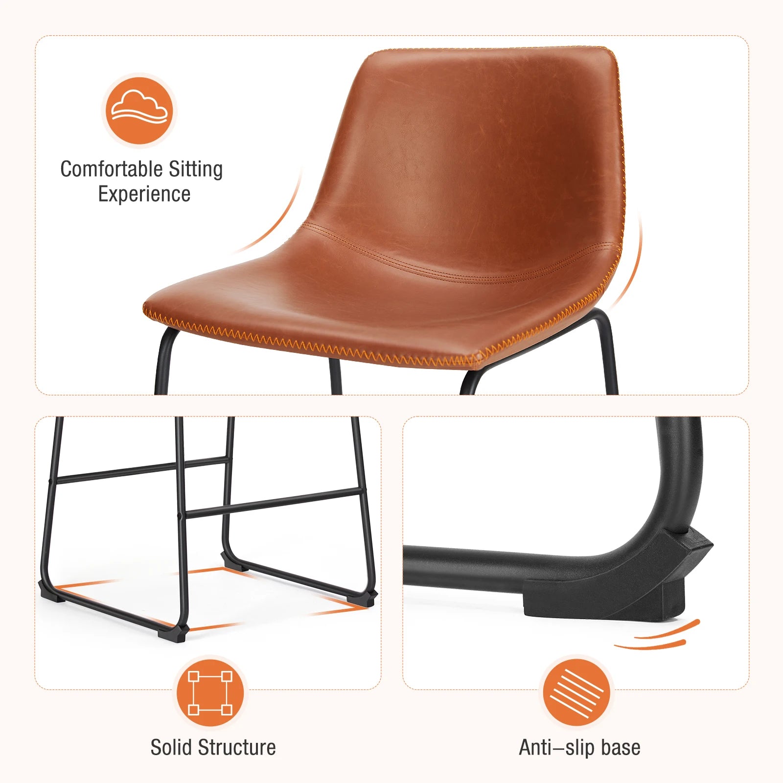 Modern Faux Leather Bar Stools - Set of 2 Counter Height Kitchen Chairs - 10