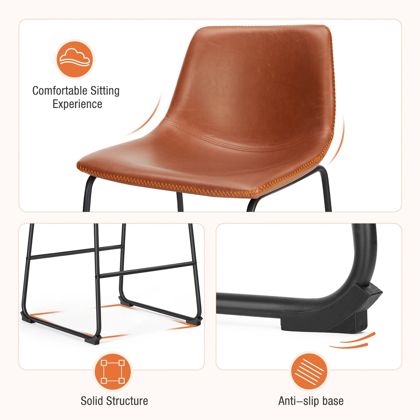 Modern Faux Leather Bar Stools - Set of 2 Counter Height Kitchen Chairs