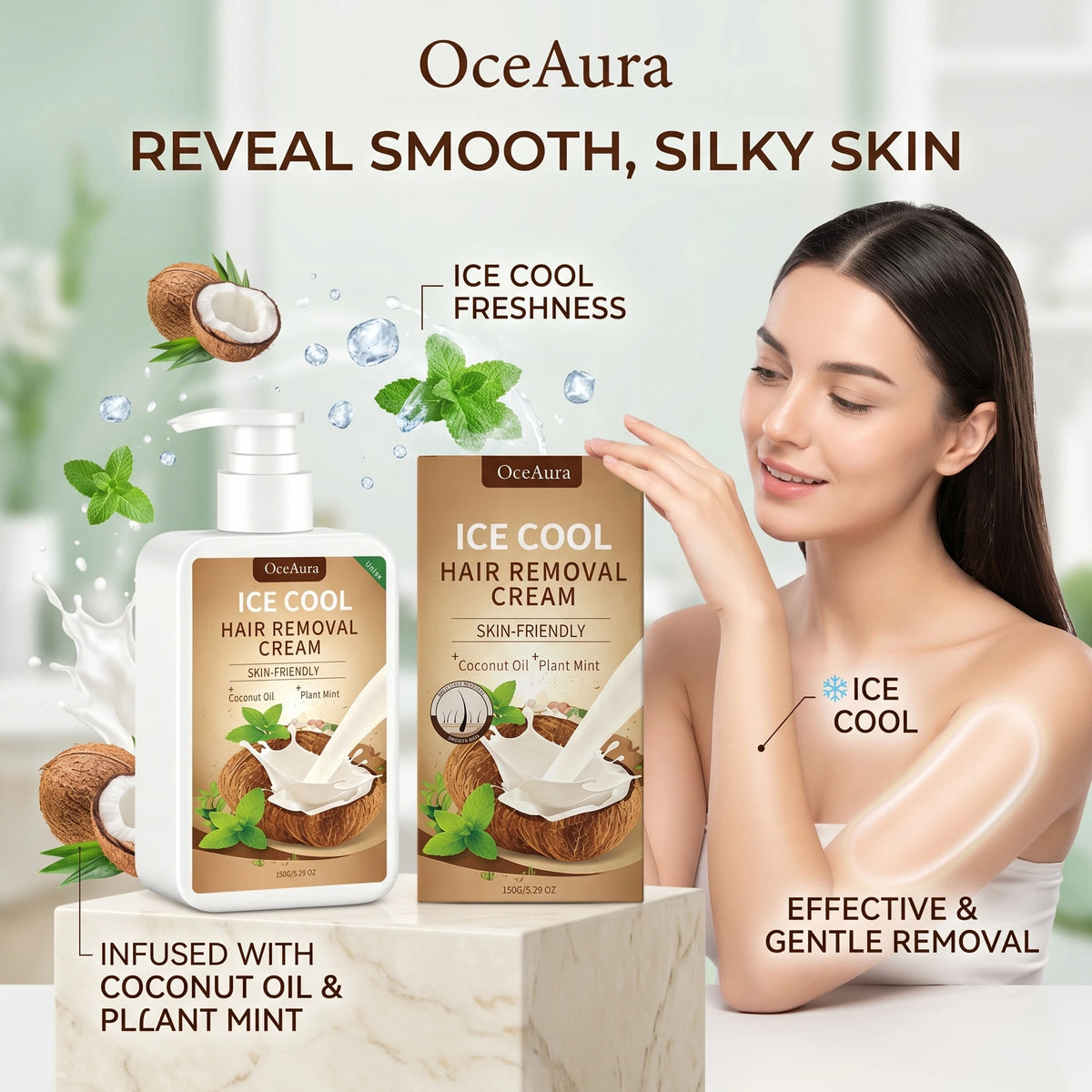 Ice Cool Painless Hair Removal Cream with Coconut Oil & Mint
