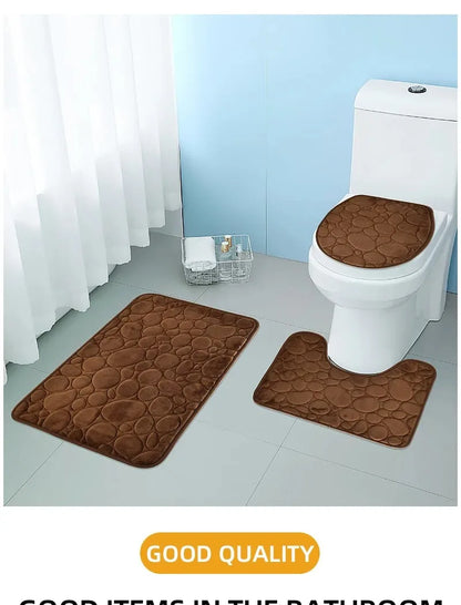 3-Piece Cobblestone Bath Mat Set - Non-Slip & Absorbent