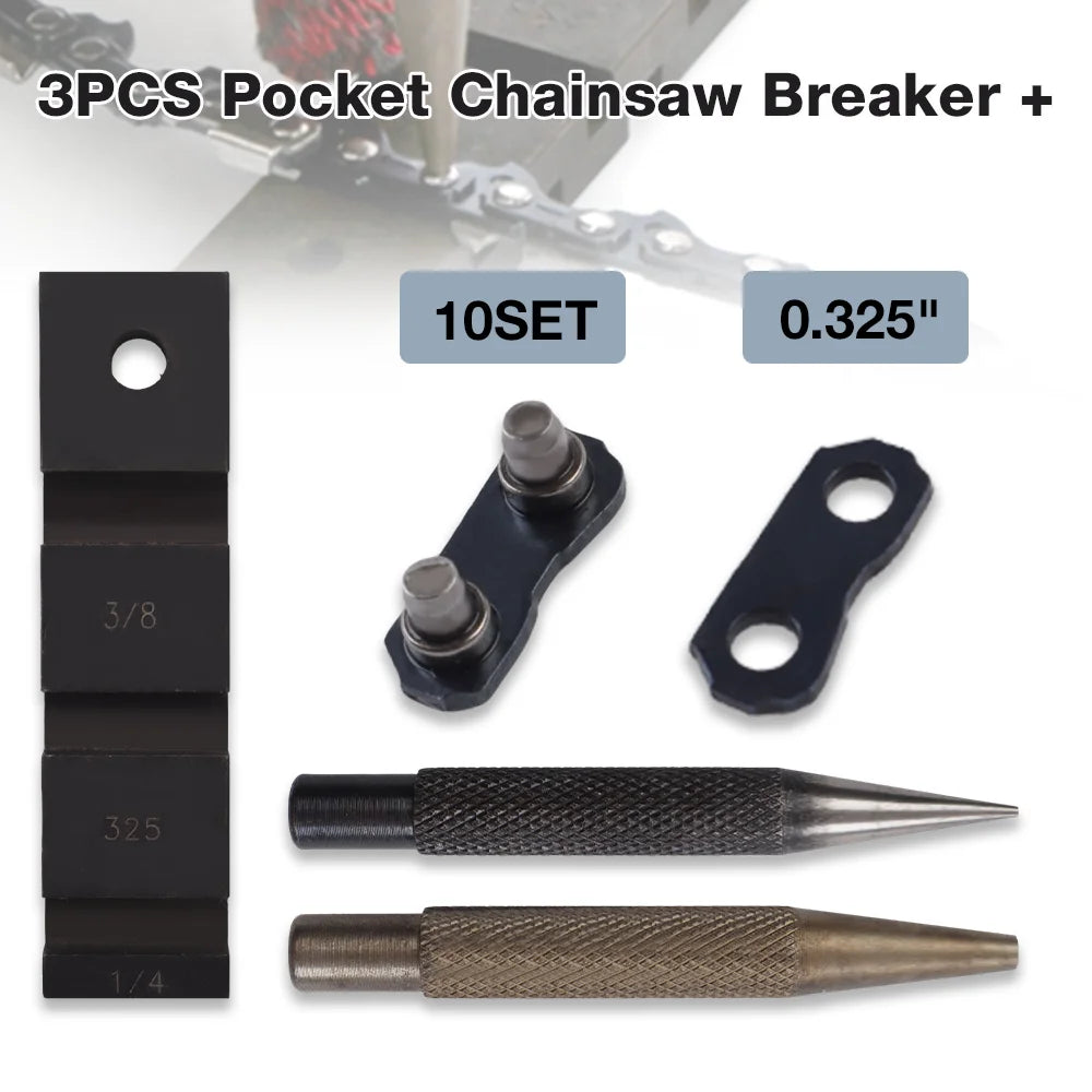 Chainsaw Chain Repair Kit - Pocket Breaker Punch & .325 Joiner Links Mending Tool - 4
