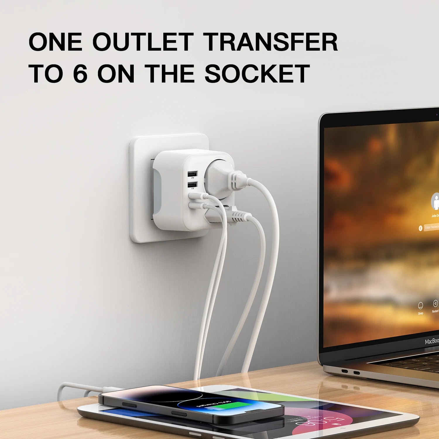 6-in-1 South Africa Travel Adapter with USB-C & USB-A Fast Charging - 6