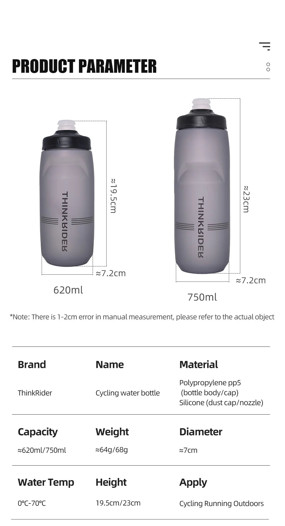 ThinkRider Sports Water Bottle - Leak-Proof Squeeze Bottle for Cycling & MTB - 15