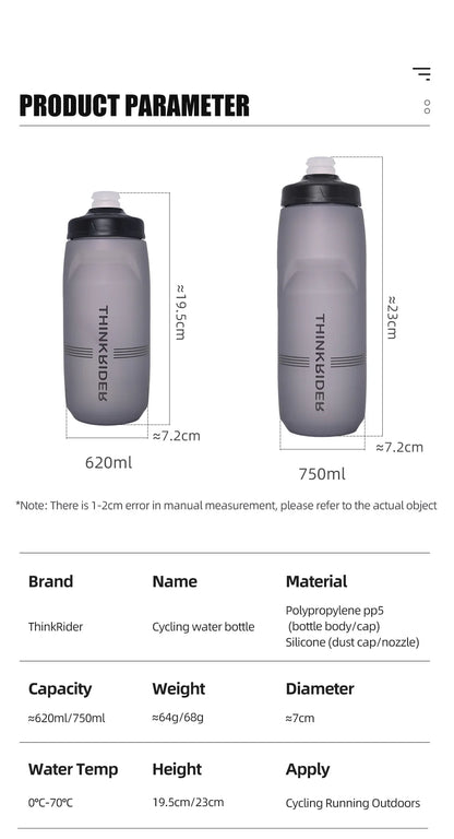 ThinkRider Sports Water Bottle - Leak-Proof Squeeze Bottle for Cycling & MTB