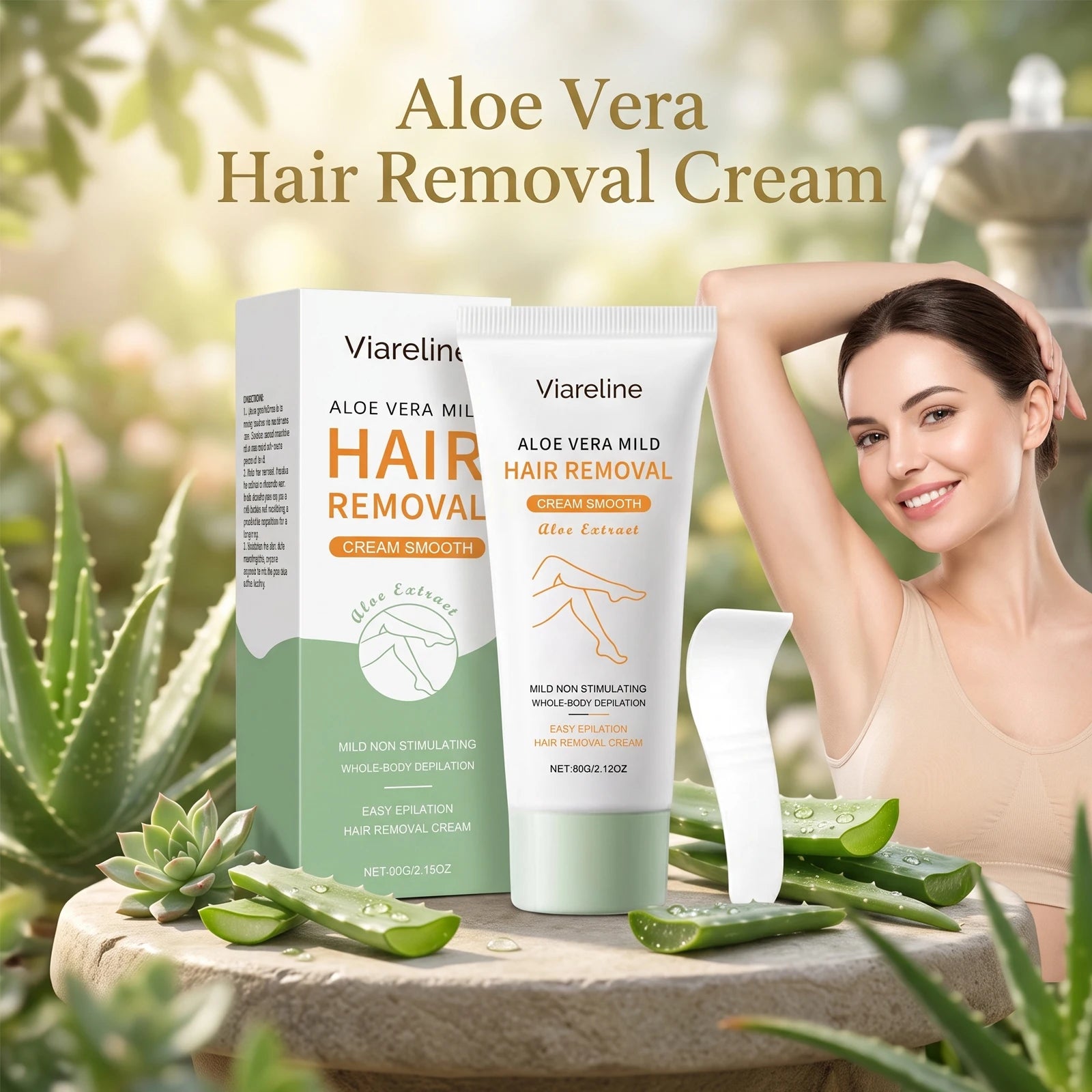 Aloe Vera Painless Hair Removal Cream - Gentle Whole-Body Depilatory for Smooth Skin - 1