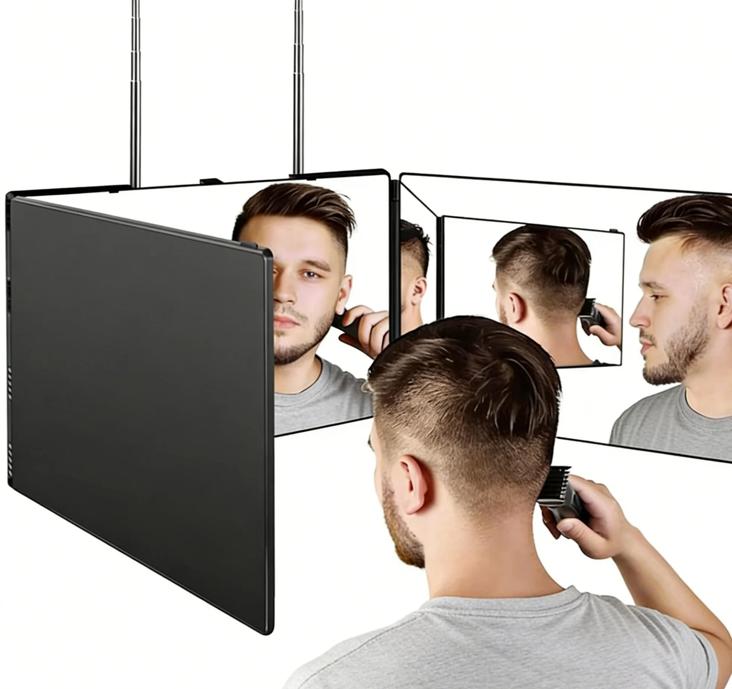 360 Trifold Makeup & Hair Cutting Mirror with Telescoping Hooks