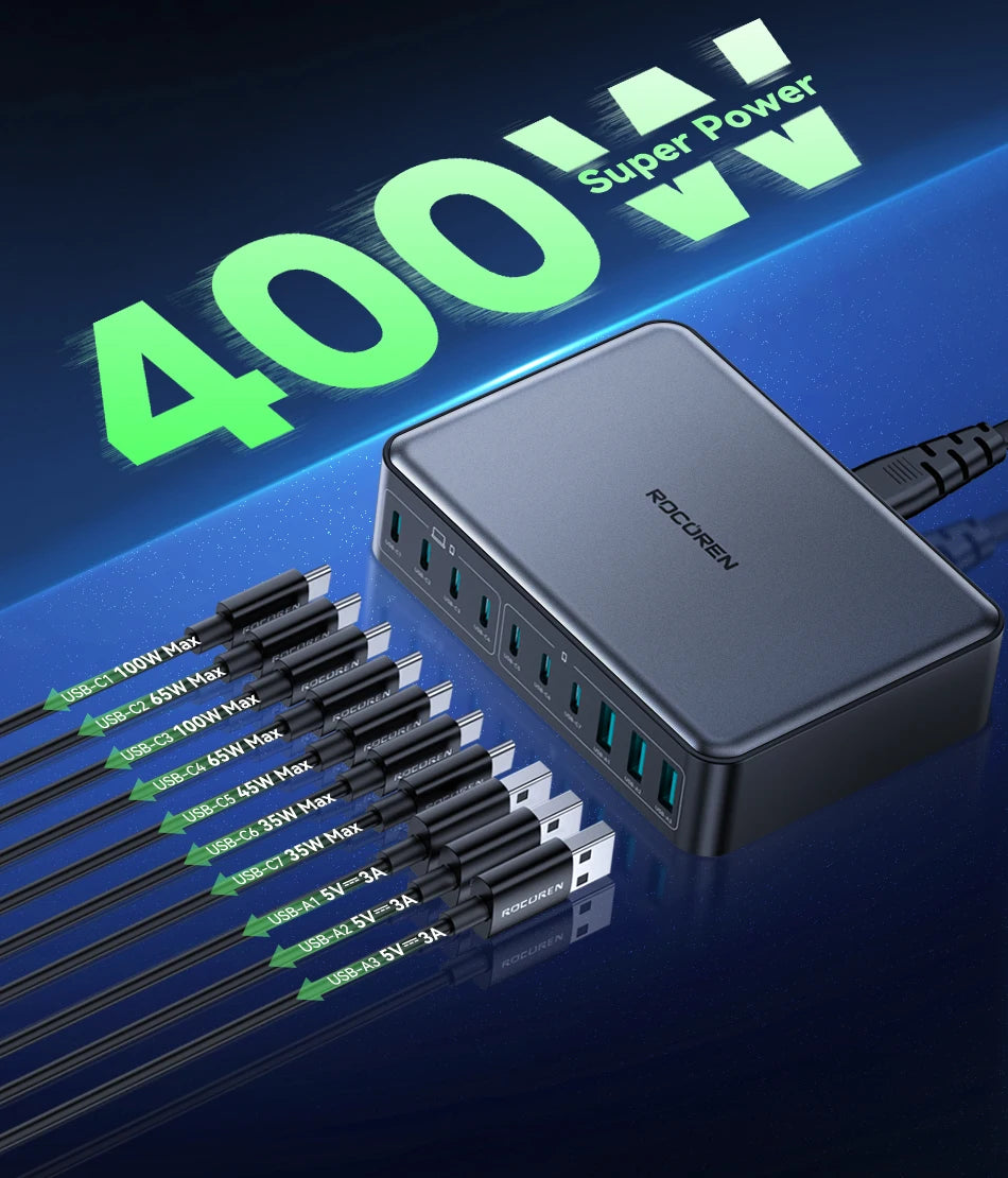 400W 10-in-1 GaN Desktop Charging Station - Fast Multi-Port Power Hub