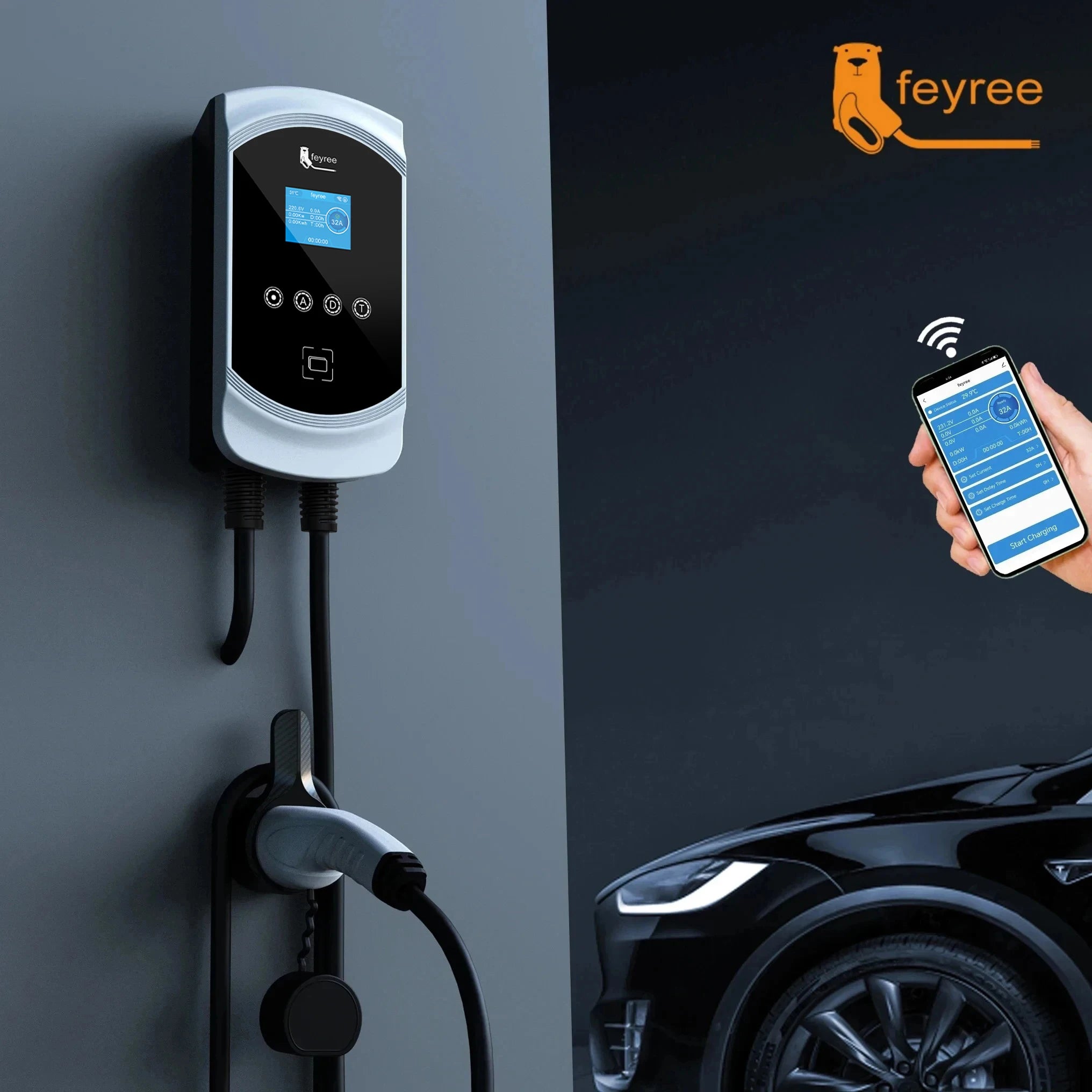 Smart EV Wallbox Charger - 22KW Type 2 Electric Vehicle Charging Station - 7