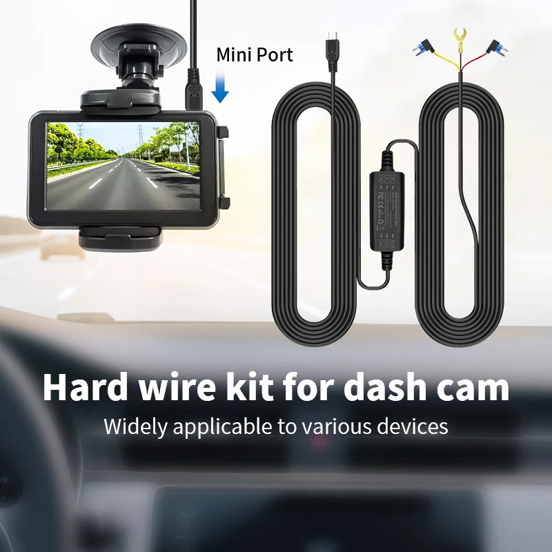 24H Dash Cam Hardwire Kit - USB Type-C & Mini USB Parking Monitor Cable