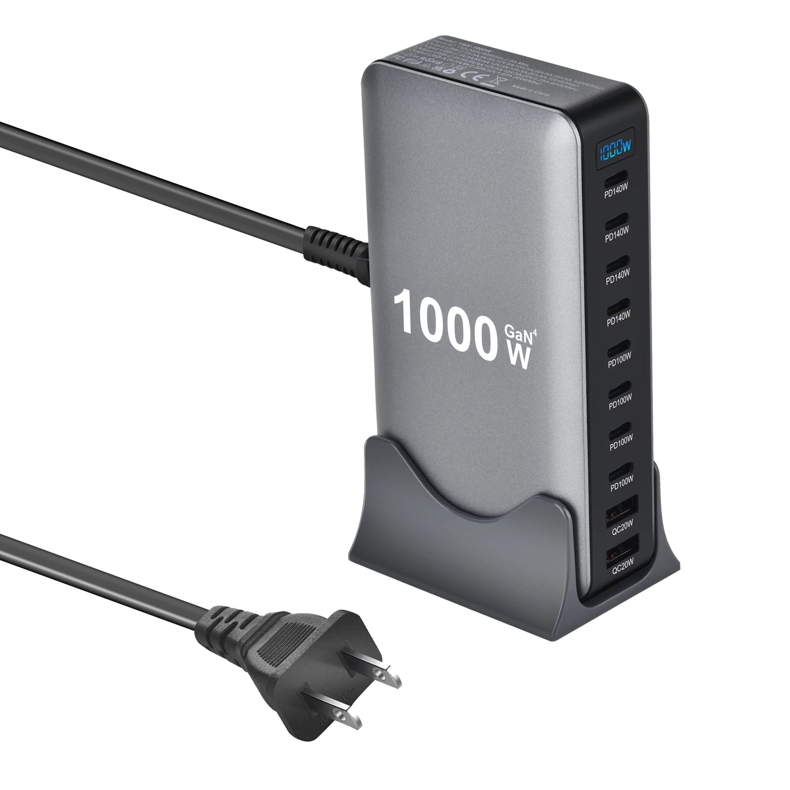 155W GaN Desktop Charger, 10-Port USB-C PD Fast Charging Station - 8