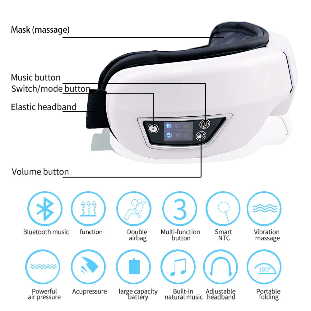 6D Smart Bluetooth Eye Massager with Heat & Air Pressure for Eye Fatigue