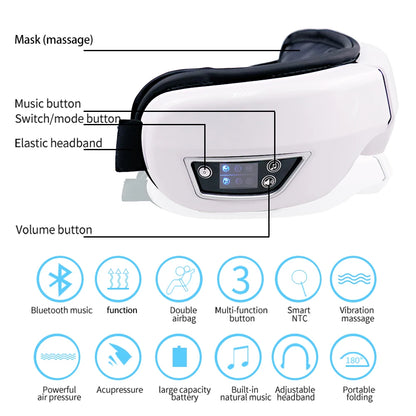 6D Smart Bluetooth Eye Massager with Heat & Air Pressure for Eye Fatigue