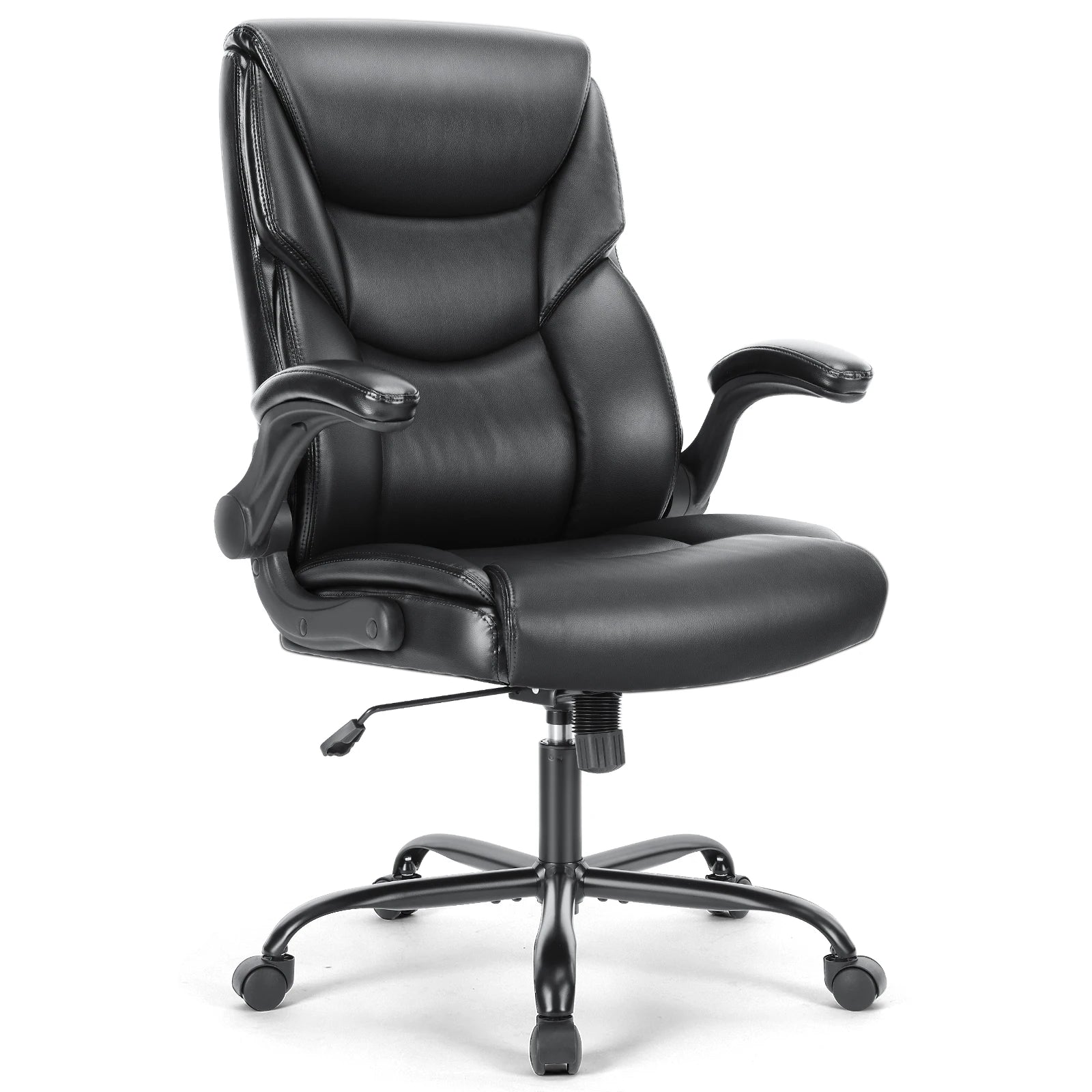 Ergonomic PU Leather Office Desk Chair with Flip-Up Arms & Lumbar Support - 22