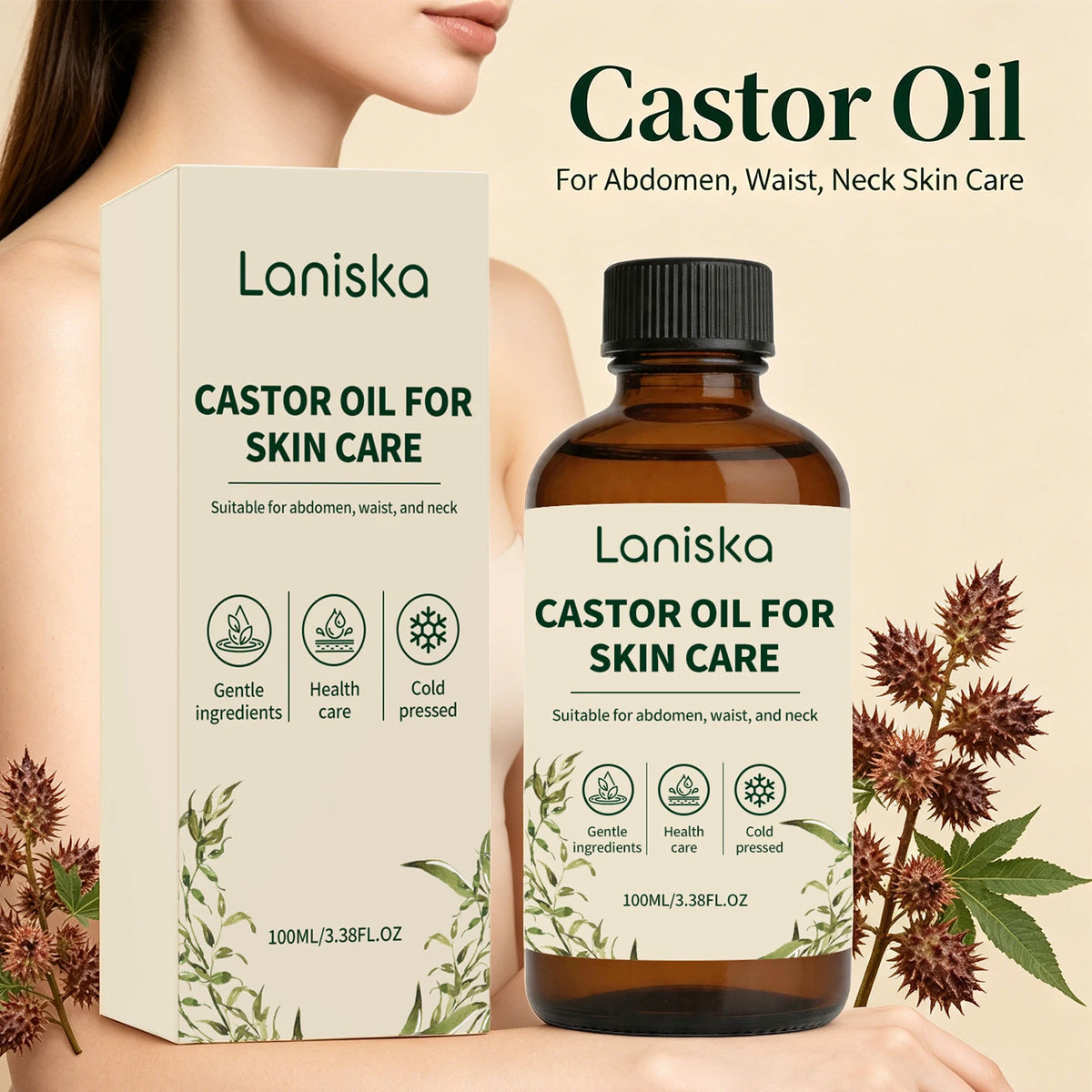 Pure Cold-Pressed Castor Oil for Deep Skin Hydration and Body Massage