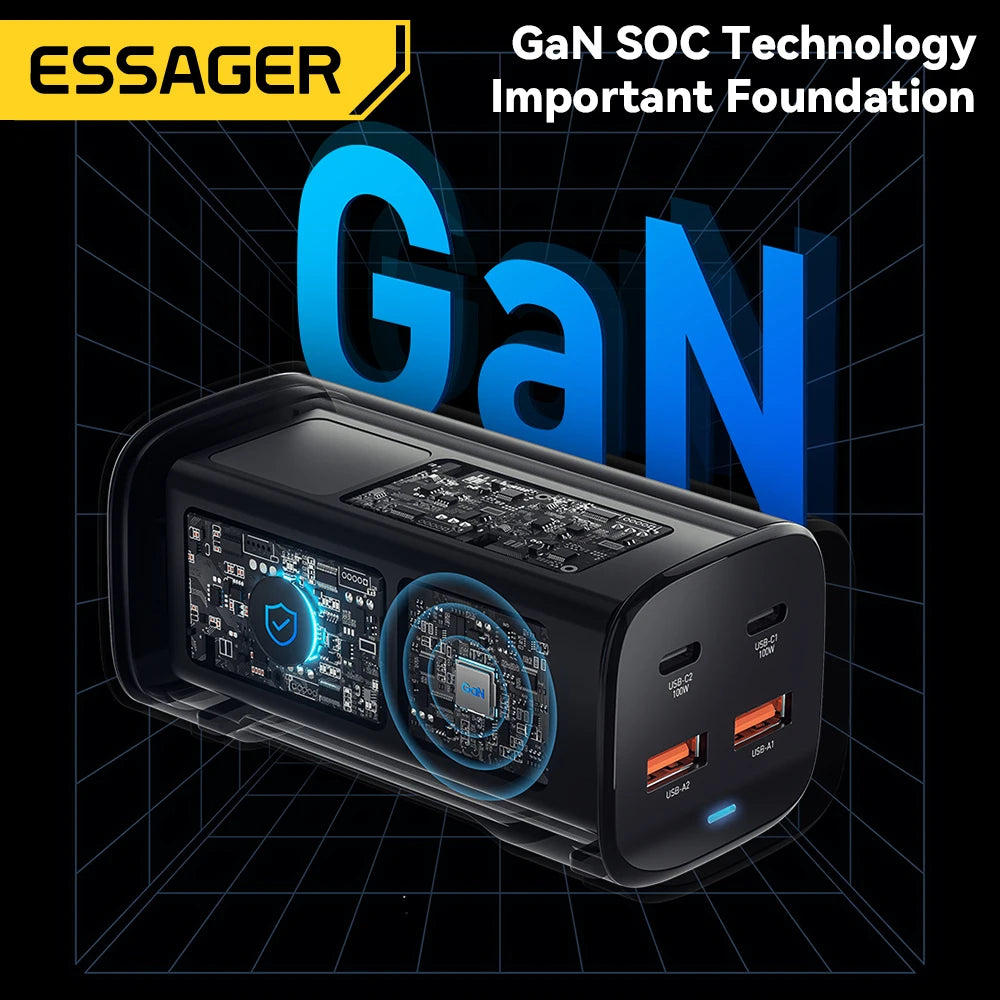 100W GaN Desktop Fast Charger - 4-Port USB-C & USB-A Multi-Device Charging Station - 4