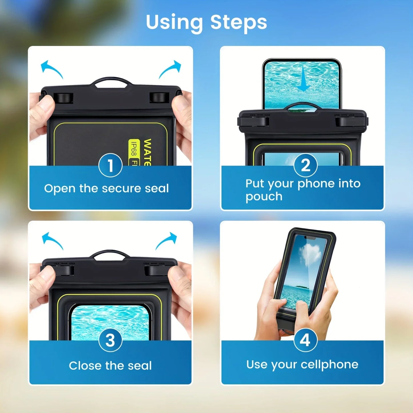 IP68 Floating Waterproof Phone Pouch for Swimming & Beach (Fits up to 6.8")