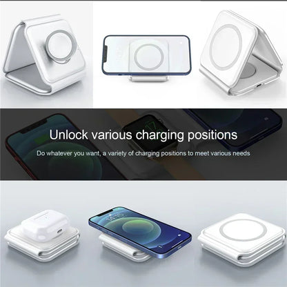 3-in-1 Foldable Magnetic Wireless Charging Station for iPhone & Apple Watch