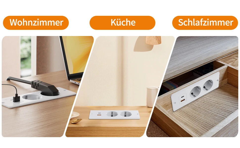 German Standard Dual Socket with PD 20W USB-C & 2.4A USB Fast Charging - 17