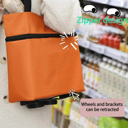 2-in-1 Foldable Shopping Bag with Wheels Pull Cart