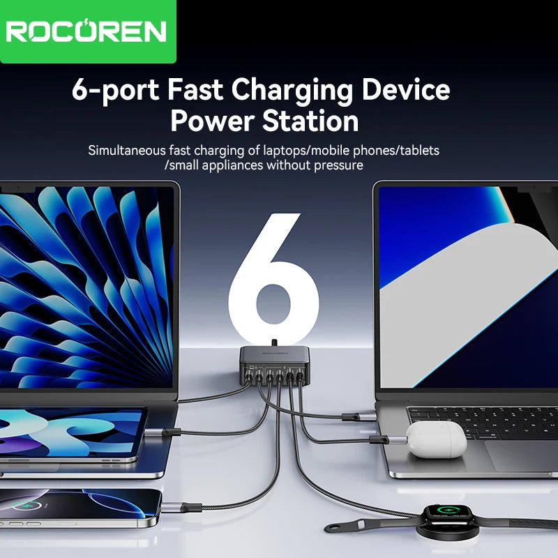 200W GaN 6-Port Desktop Fast Charger - PD USB-C Power Station