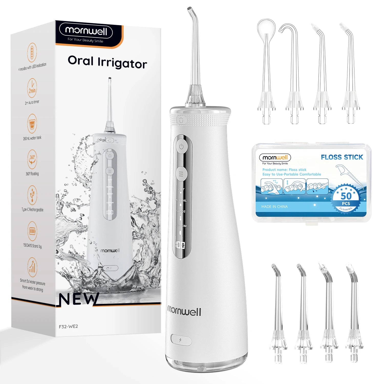 Electric Cordless Water Flosser - Portable Oral Irrigator with 4 Cleaning Modes - 14