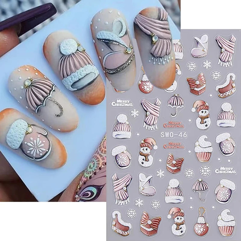 Christmas 3D Embossed Nail Art Stickers - Winter Holiday Manicure Decals - 4