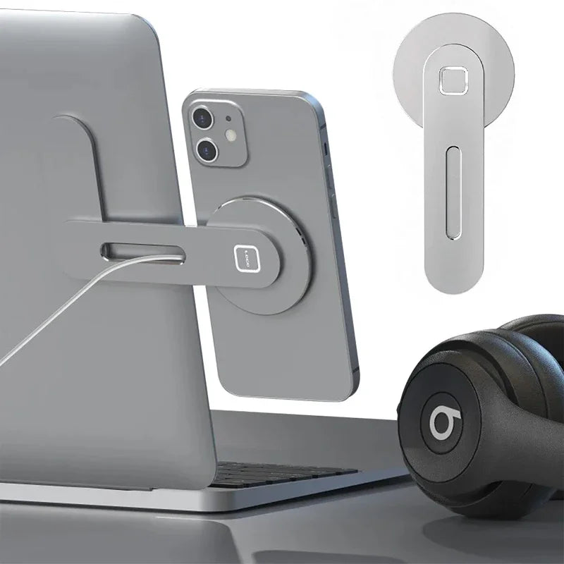 Magnetic Laptop Phone Holder - Slim Aluminum Side Mount for Dual Screen - 1
