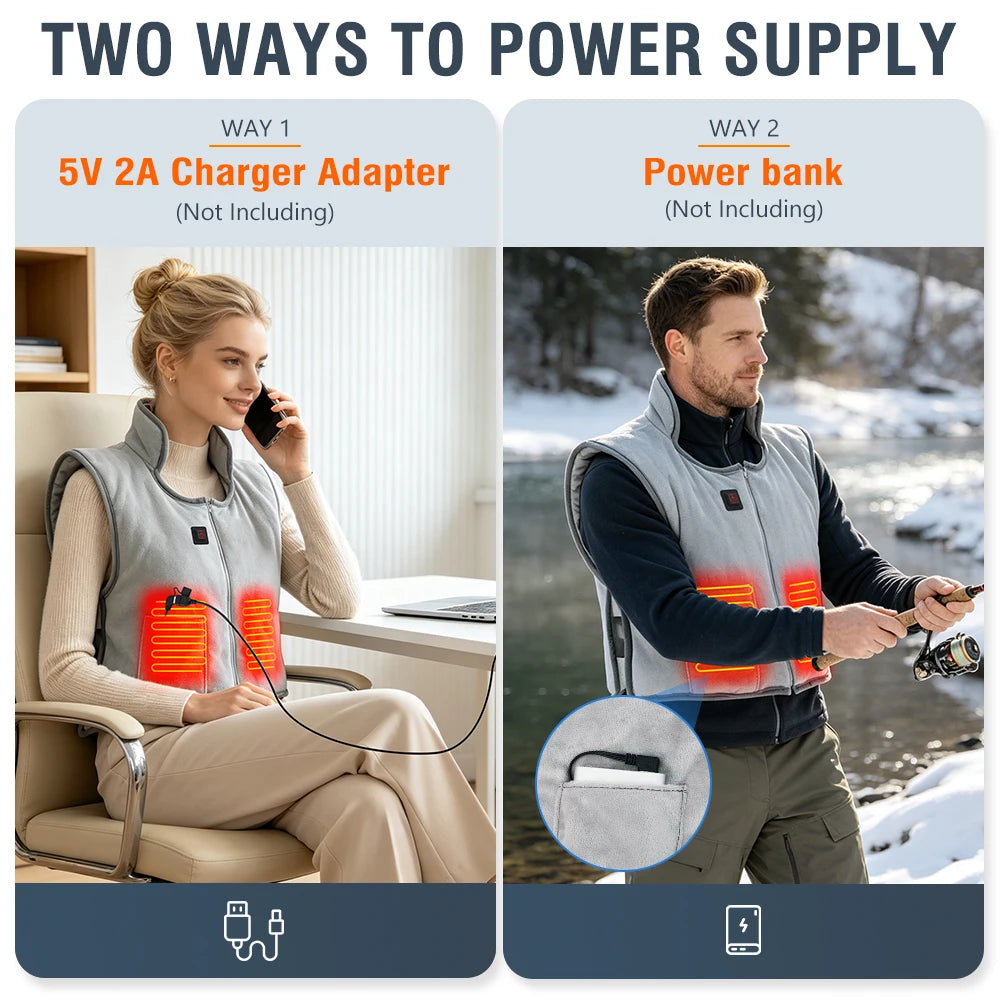 Electric Heated Warming Vest with 5 Heating Zones & 3 Temperature Levels - 10