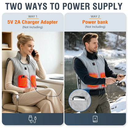 Electric Heated Warming Vest with 5 Heating Zones & 3 Temperature Levels