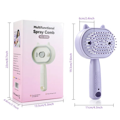 Electric Mist Spray Scalp Massager & Detangling Hair Brush with LED Light