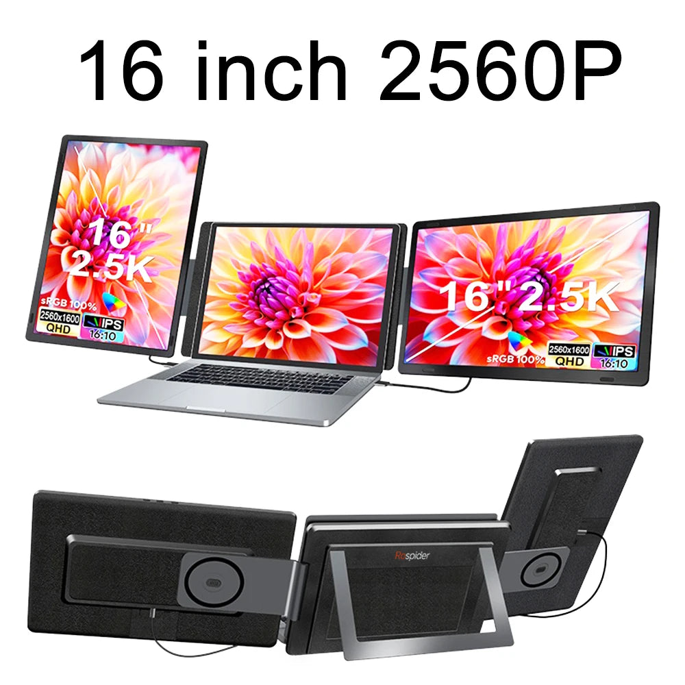 14-16" Dual Screen Laptop Monitor Extender - FHD IPS Portable Triple Display - 28