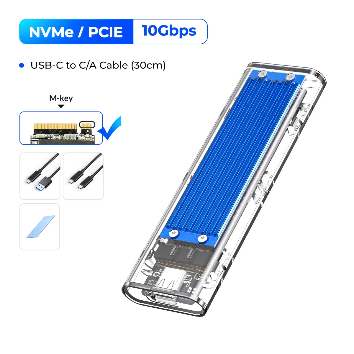 Orico M.2 NVMe SATA SSD Enclosure - 10Gbps Portable USB-C Adapter for 4TB