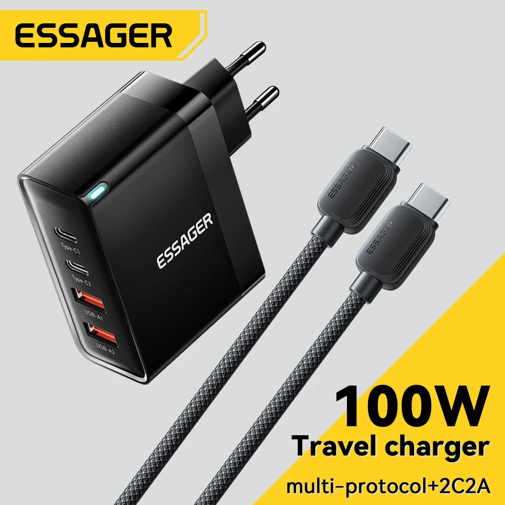 100W 4-Port USB-C Desktop Fast Charger for Laptops, iPhone, & Android - 1