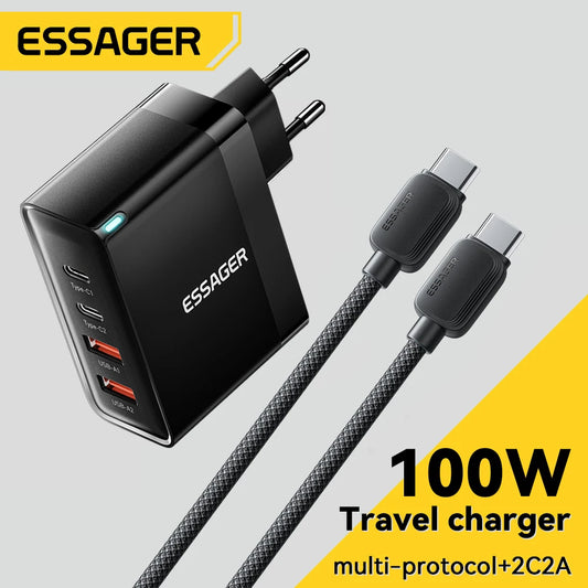 100W 4-Port USB-C Desktop Fast Charger for Laptops, iPhone, & Android