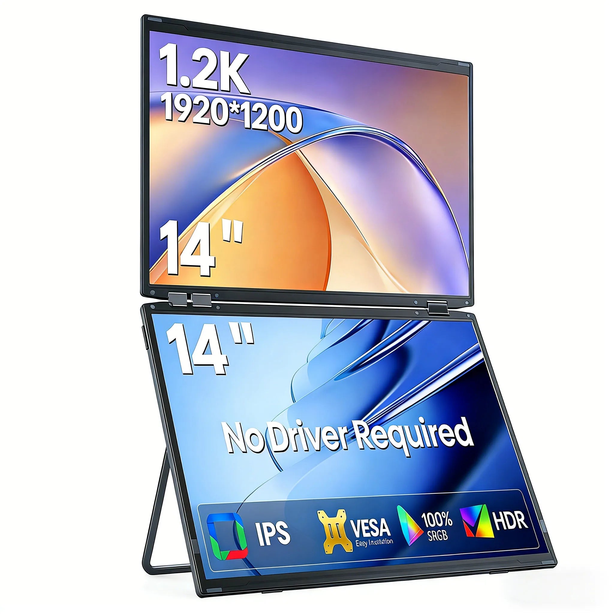 14" Dual Screen Portable Laptop Monitor - 1.2K 1920x1200 IPS Triple Display - 1