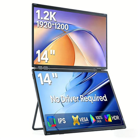 14" Dual Screen Portable Laptop Monitor - 1.2K 1920x1200 IPS Triple Display