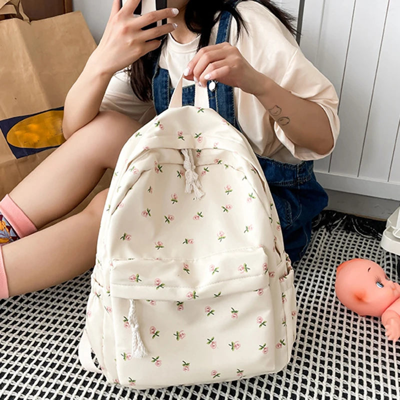 Luxury Floral Nylon School Backpack
