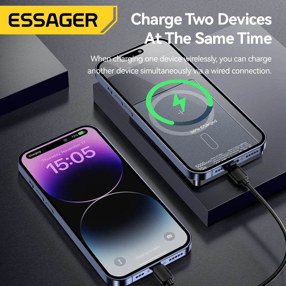 Slim Magnetic Wireless Power Bank 5000mAh for iPhone 16/15/14 Fast Charge