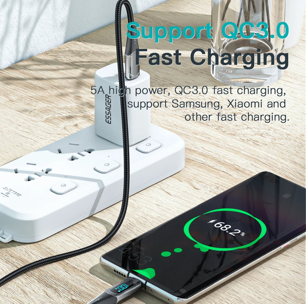Essager 100W USB-C to USB-C Fast Charging Cable with LED Display - 5