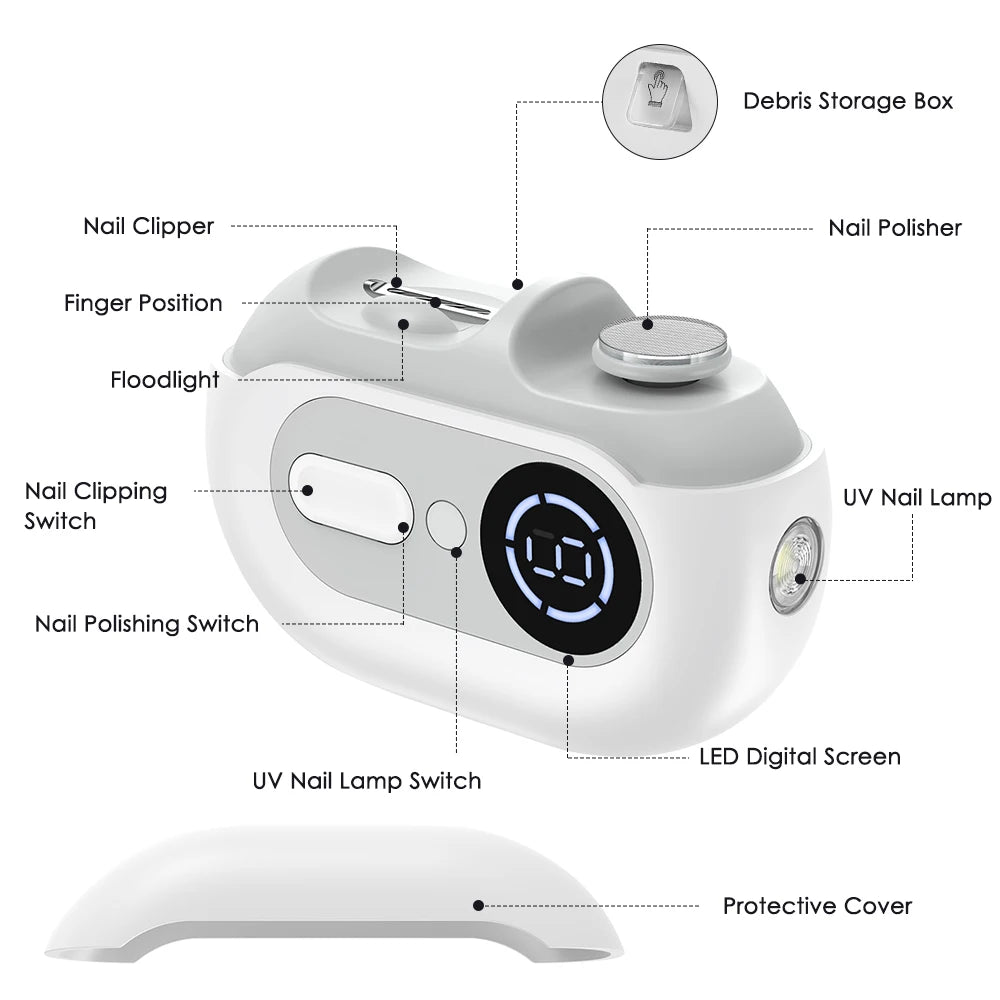 4-in-1 Electric Nail Clipper with UV Lamp and Precision Polisher