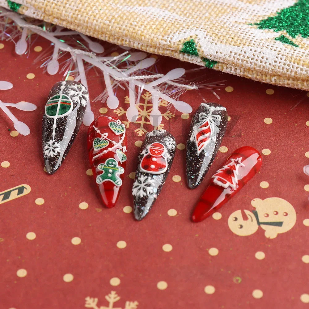 5D Embossed Christmas Nail Art Stickers - Winter Holiday Snowflake & Santa Decals - 3