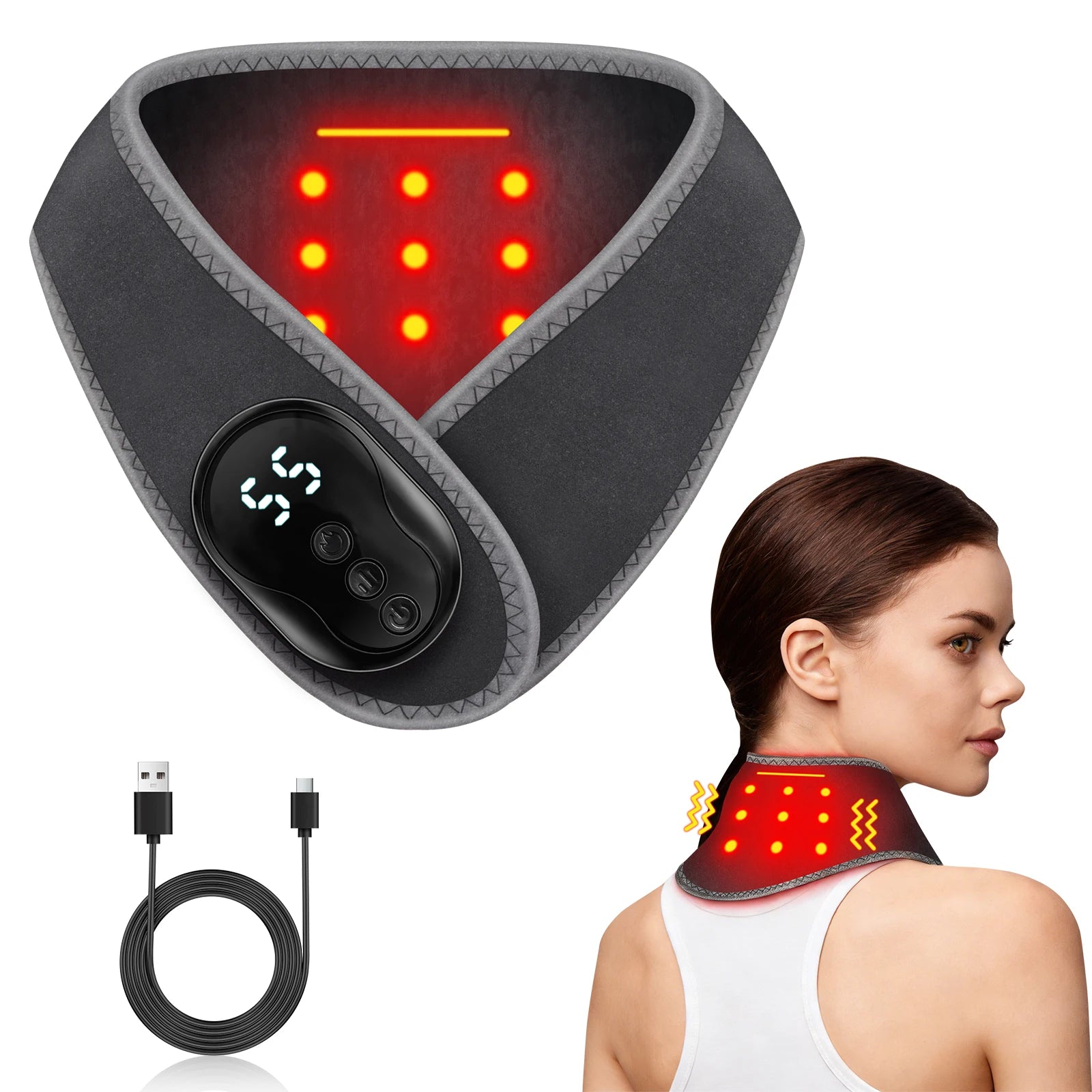 Portable Wireless Neck Massager Wrap with Heat and Vibration Therapy - 7