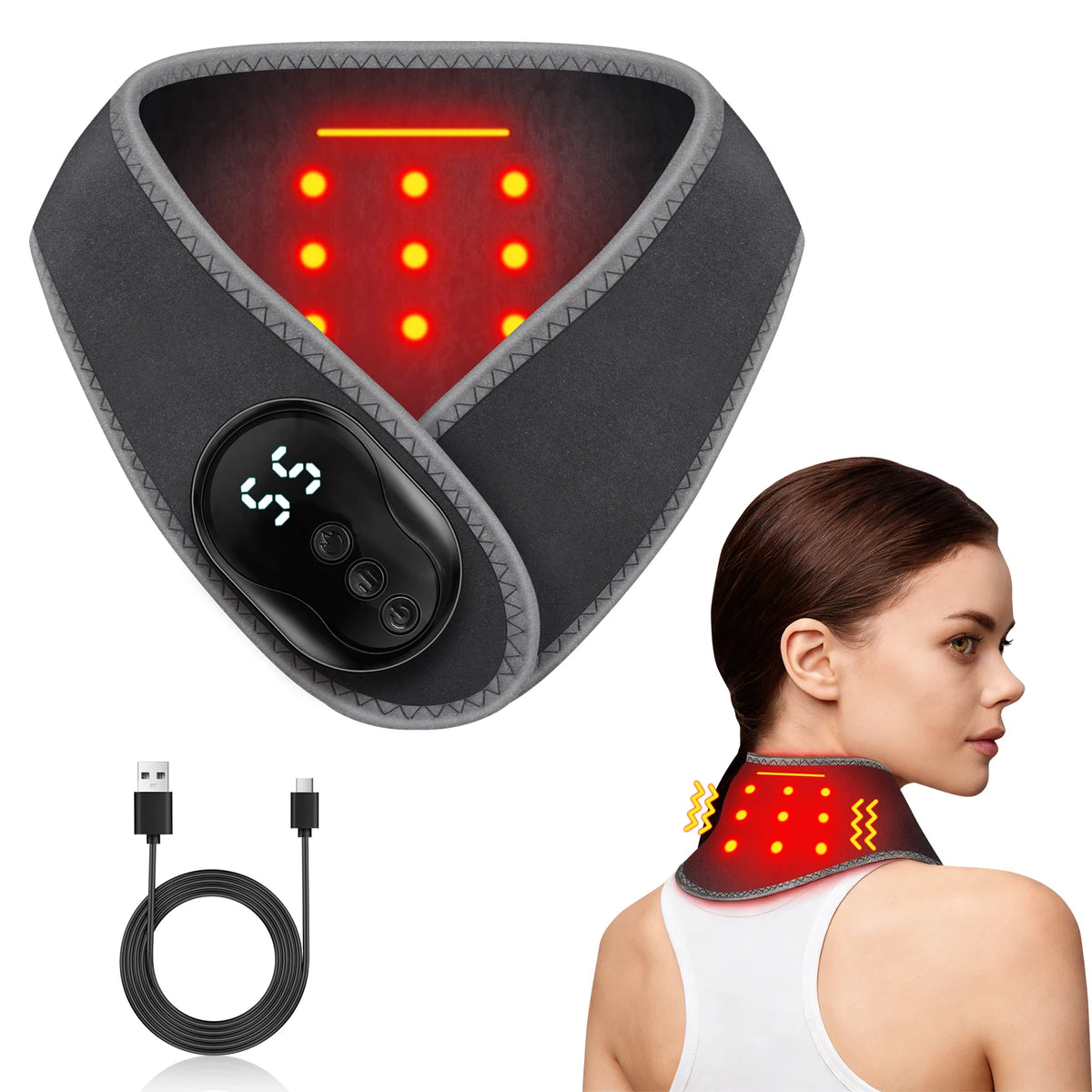 Portable Wireless Neck Massager Wrap with Heat and Vibration Therapy